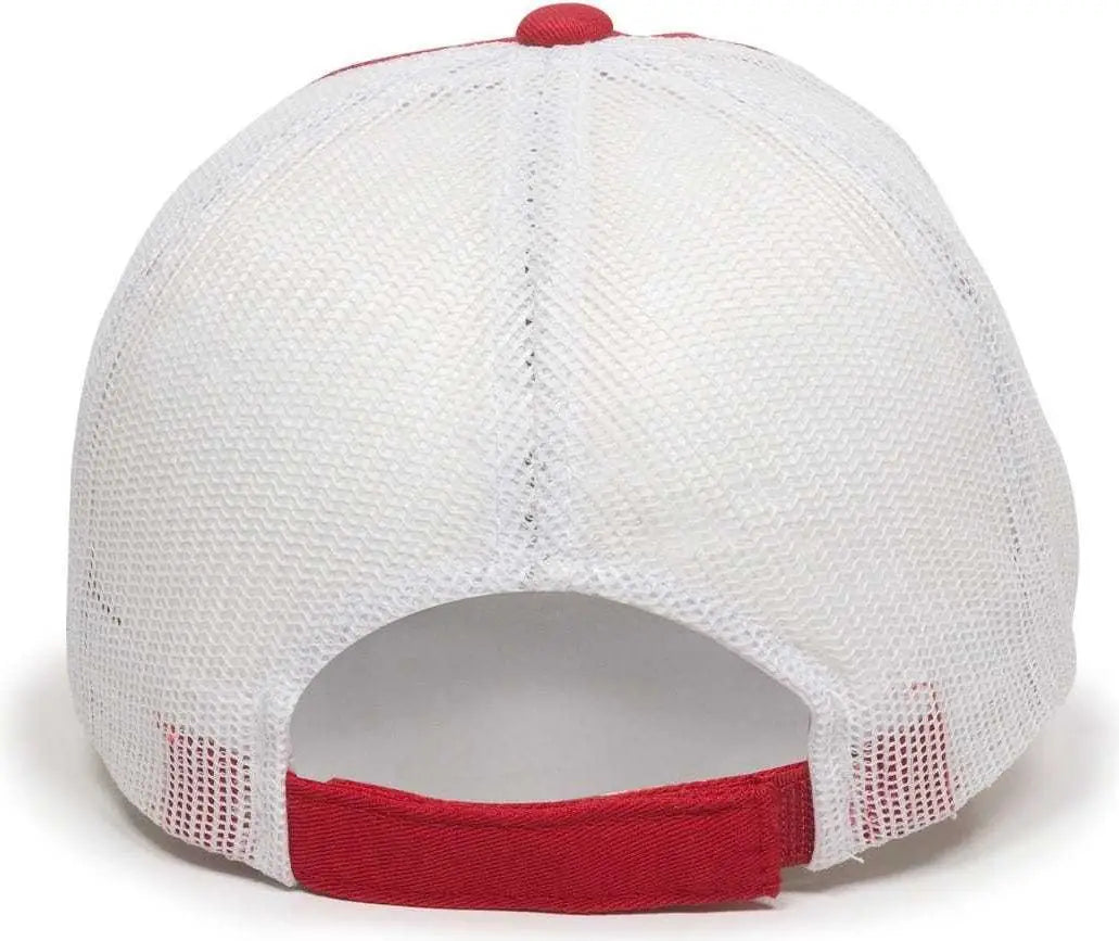 OC Sports FWT-130 Garment Wash Mesh Back Baseball Cap - Red White