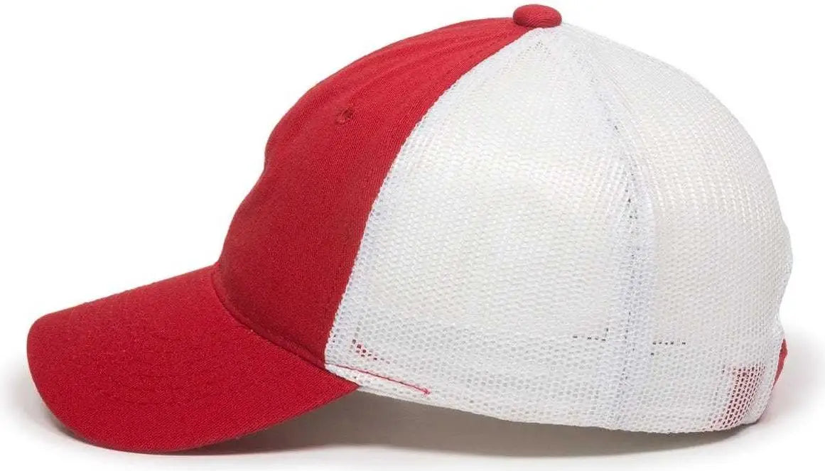 OC Sports FWT-130 Garment Wash Mesh Back Baseball Cap - Red White