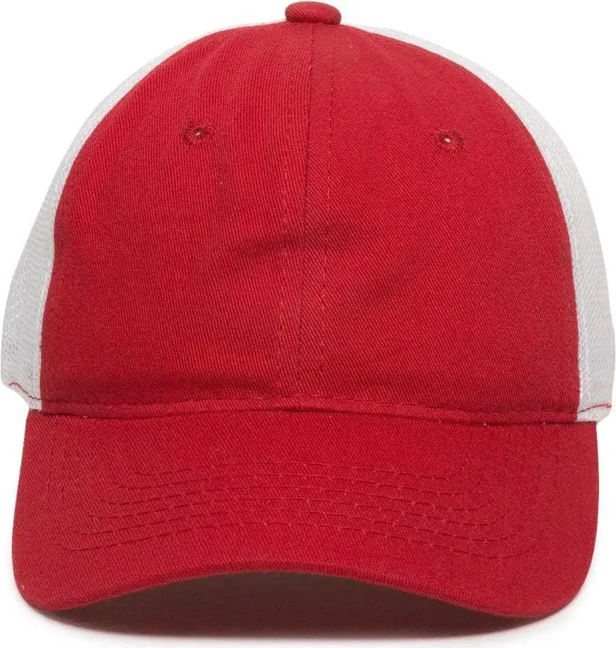 OC Sports FWT-130 Garment Wash Mesh Back Baseball Cap - Red White