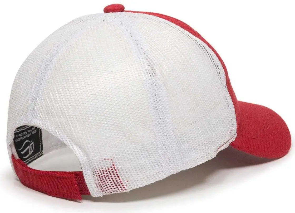OC Sports FWT-130 Garment Wash Mesh Back Baseball Cap - Red White