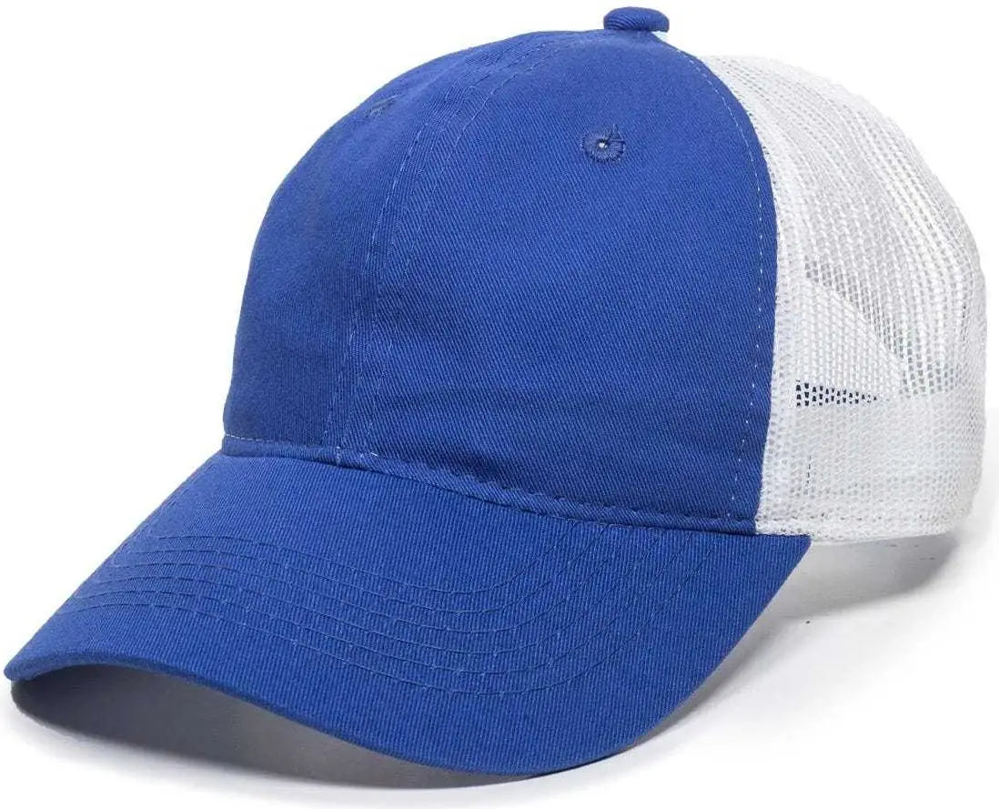 OC Sports FWT-130 Garment Wash Mesh Back Baseball Cap - Royal White - Royal White / 6 7/8’’ - 7 1/2’’