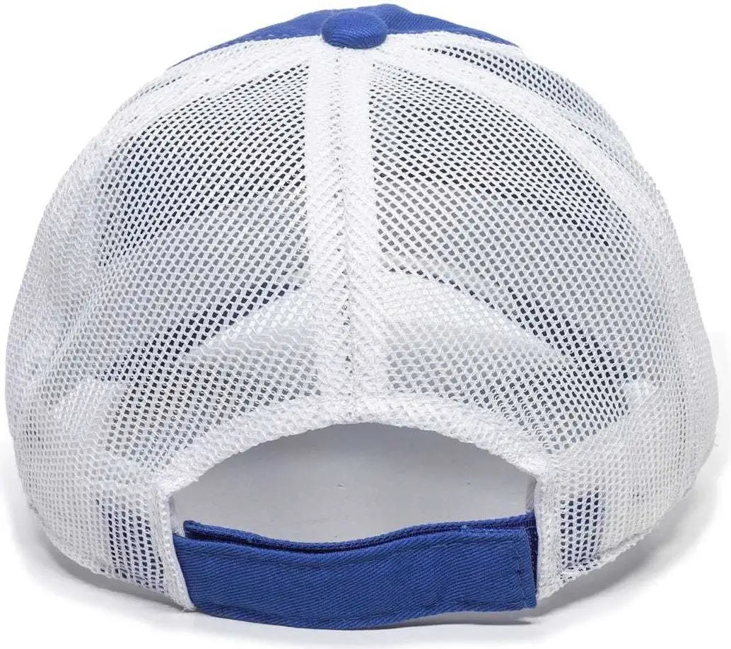 OC Sports FWT-130 Garment Wash Mesh Back Baseball Cap - Royal White - Royal White / 6 7/8’’ - 7 1/2’’