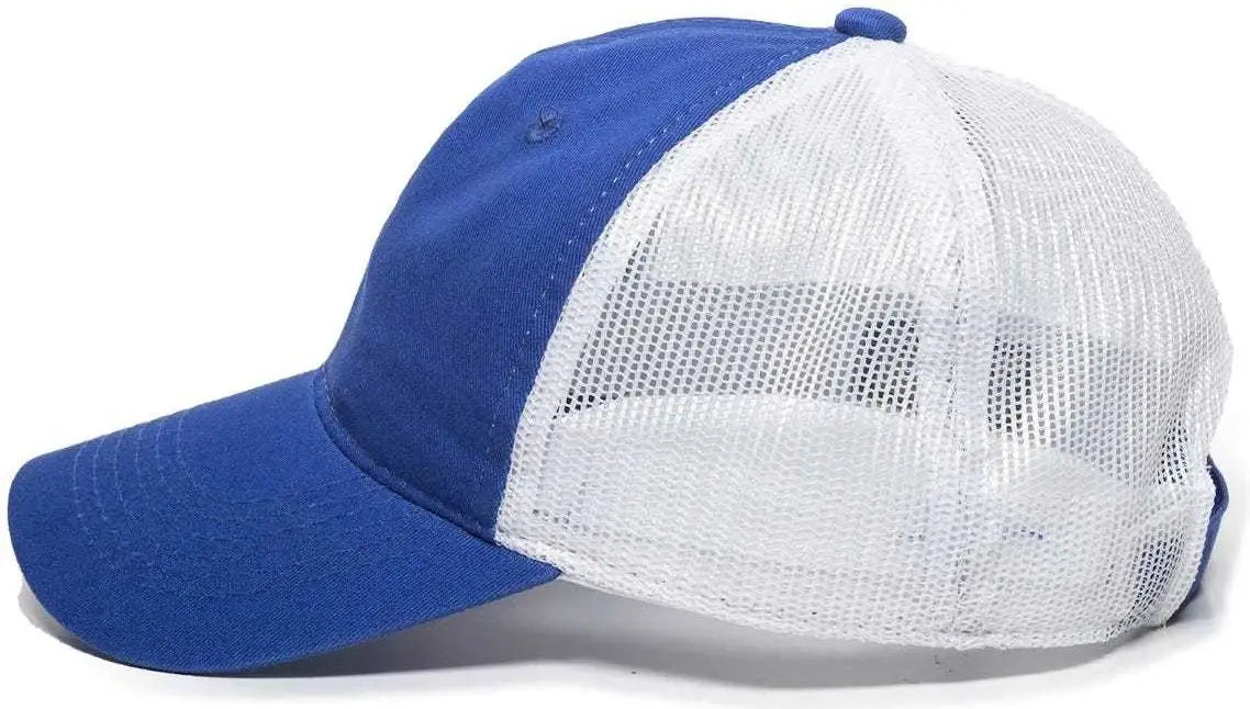 OC Sports FWT-130 Garment Wash Mesh Back Baseball Cap - Royal White - Royal White / 6 7/8’’ - 7 1/2’’