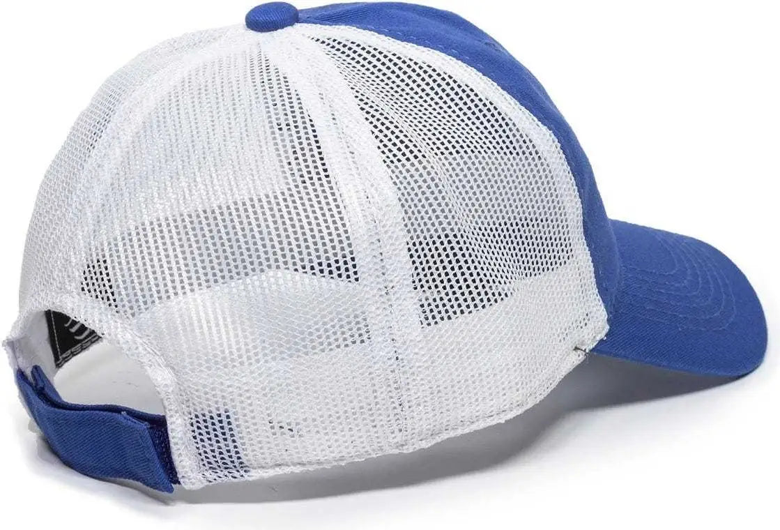 OC Sports FWT-130 Garment Wash Mesh Back Baseball Cap - Royal White - Royal White / 6 7/8’’ - 7 1/2’’