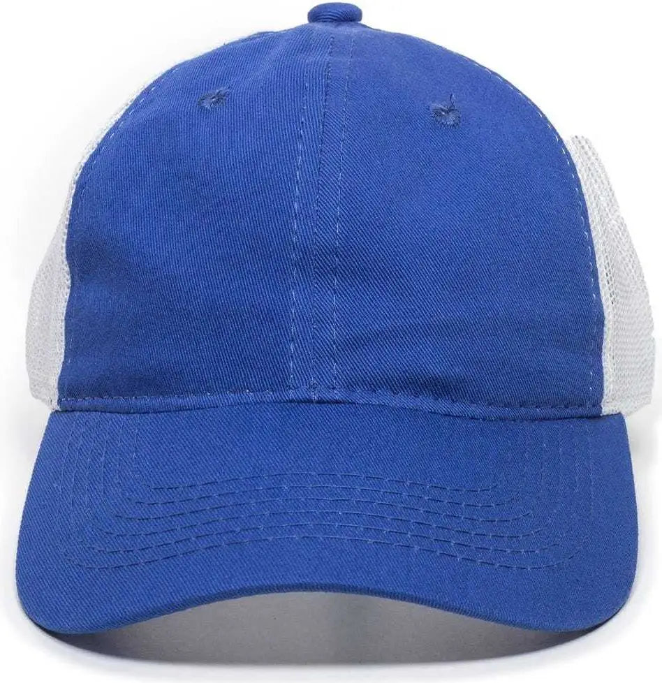 OC Sports FWT-130 Garment Wash Mesh Back Baseball Cap - Royal White - Royal White / 6 7/8’’ - 7 1/2’’