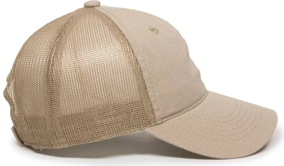 OC Sports FWT-130 Garment Wash Mesh Back Baseball Cap - Tan - Tan / 6 7/8’’ - 7 1/2’’