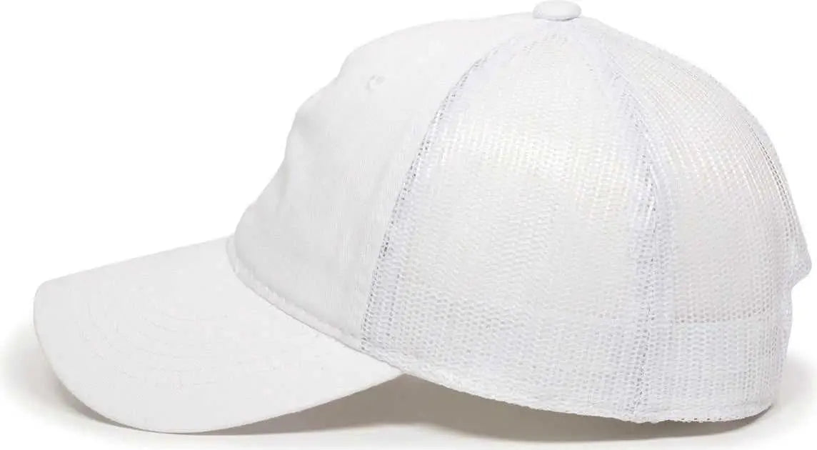 OC Sports FWT-130 Garment Wash Mesh Back Baseball Cap - White - White / 6 7/8’’ - 7 1/2’’