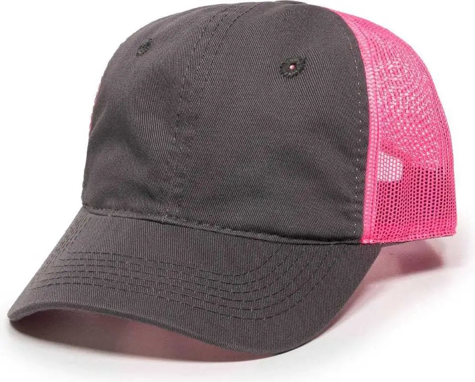 OC Sports FWT-130L Adjustable Mesh Back Cap - Charcoal Neon Pink - Dark Gray Pink / 6 7/8’’ - 7 1/2’’