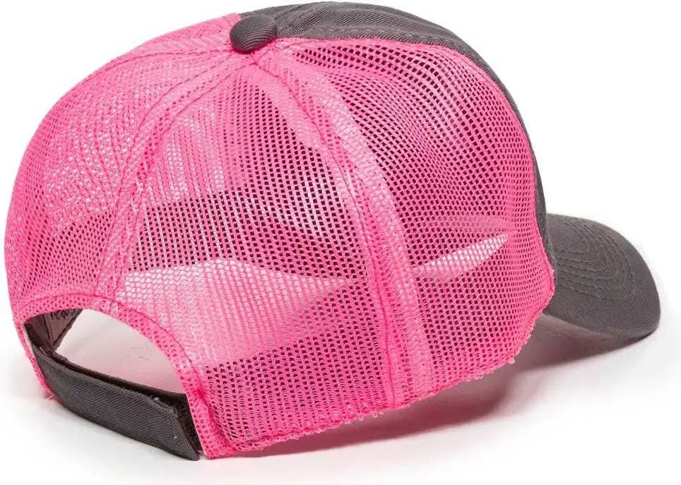 OC Sports FWT-130L Adjustable Mesh Back Cap - Charcoal Neon Pink - Dark Gray Pink / 6 7/8’’ - 7 1/2’’