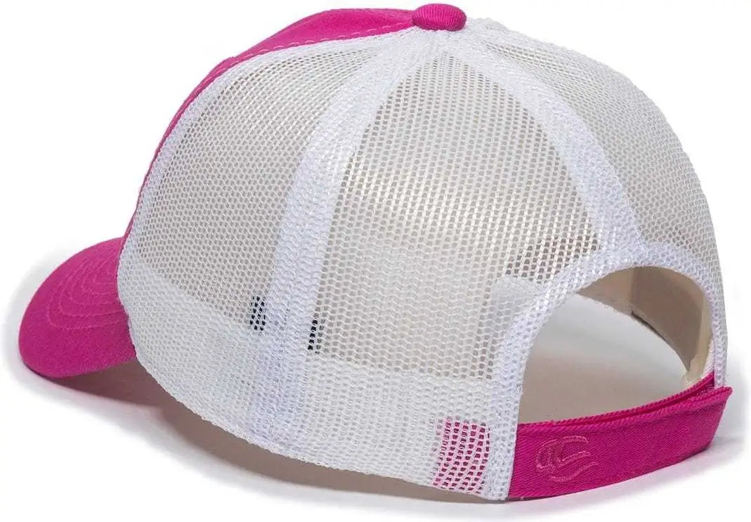 OC Sports FWT-130L Adjustable Mesh Back Cap - Fuchsia White - Fuchsia White / 6 7/8’’ - 7 1/2’’