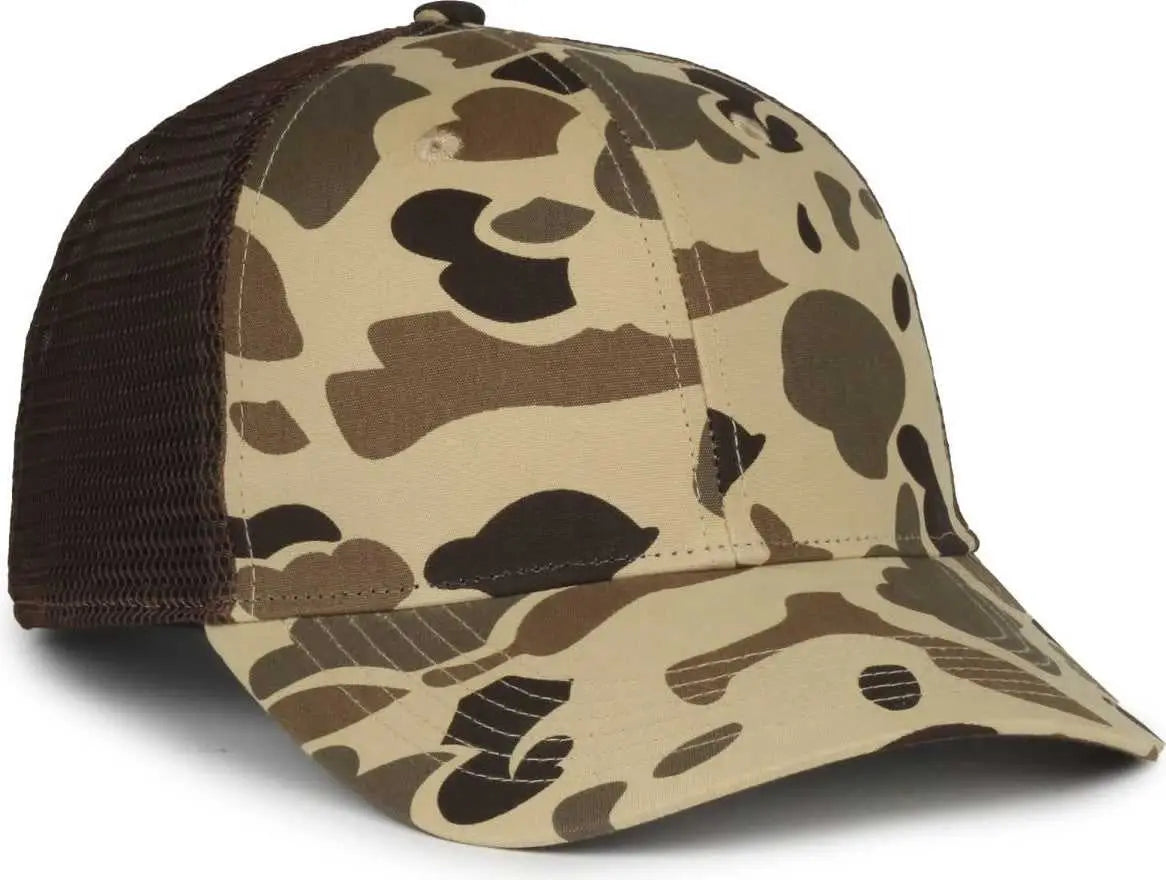 OC Sports GC-100M Generic Camo Mesh Back Cap -Vintage Waterfowl Brown - Brown / OSFM