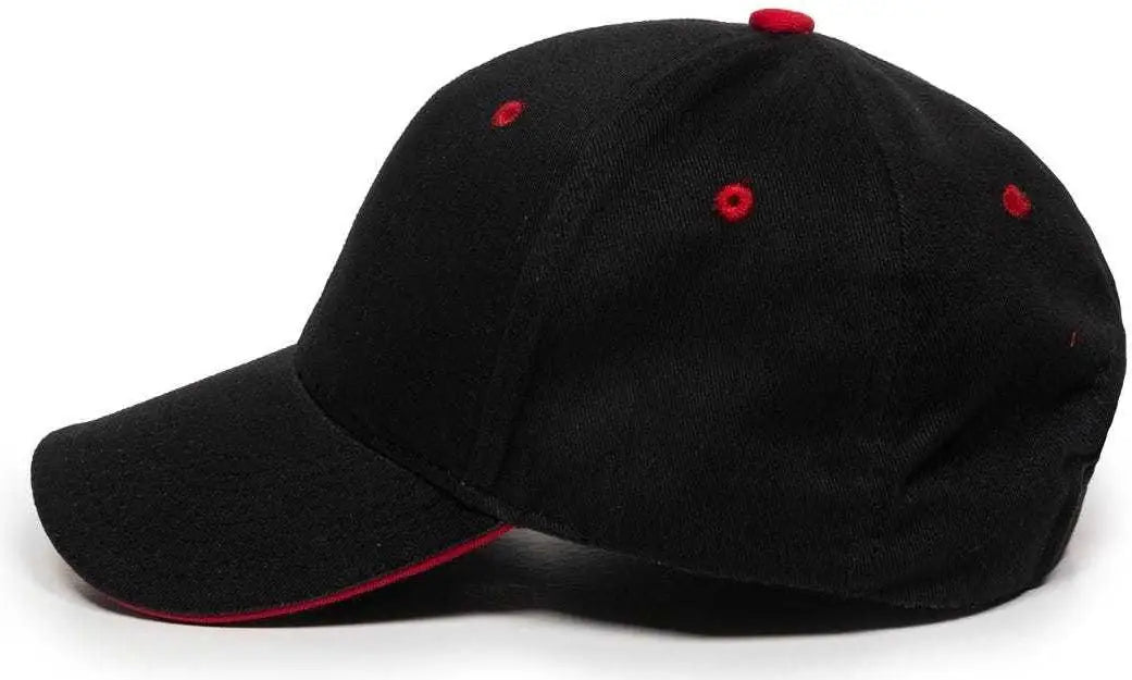 OC Sports GL-845 Contrasting Sandwich Button and Eyelet Cap - Black Red - Black Red / 6 7/8’’ - 7 1/2’’