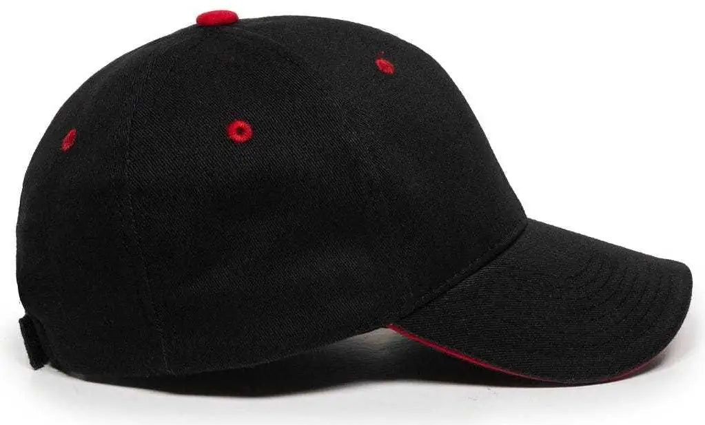 OC Sports GL-845 Contrasting Sandwich Button and Eyelet Cap - Black Red - Black Red / 6 7/8’’ - 7 1/2’’