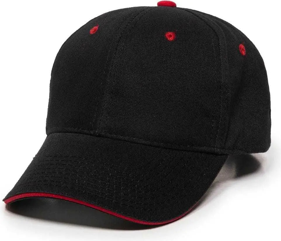 OC Sports GL-845 Contrasting Sandwich Button and Eyelet Cap - Black Red - Black Red / 6 7/8’’ - 7 1/2’’