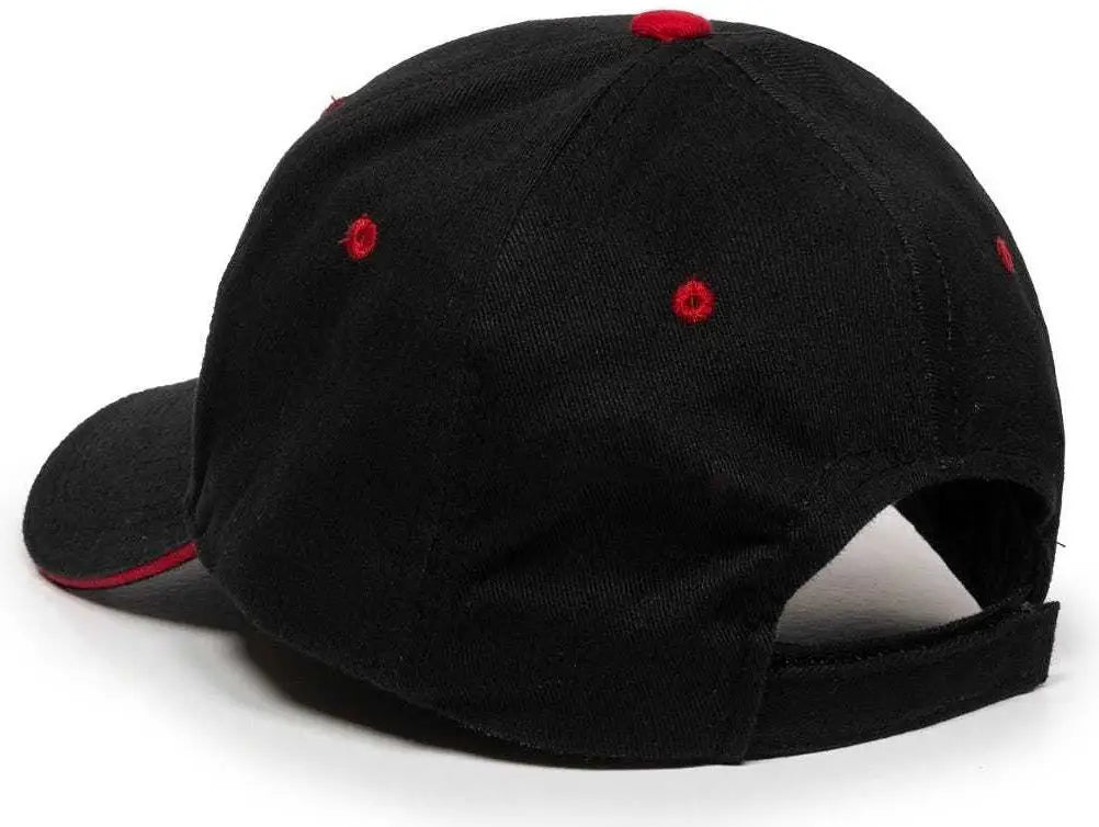 OC Sports GL-845 Contrasting Sandwich Button and Eyelet Cap - Black Red - Black Red / 6 7/8’’ - 7 1/2’’