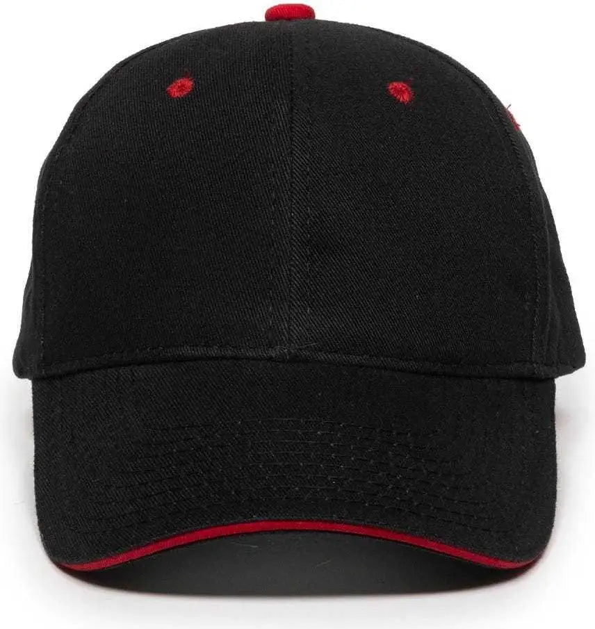 OC Sports GL-845 Contrasting Sandwich Button and Eyelet Cap - Black Red - Black Red / 6 7/8’’ - 7 1/2’’