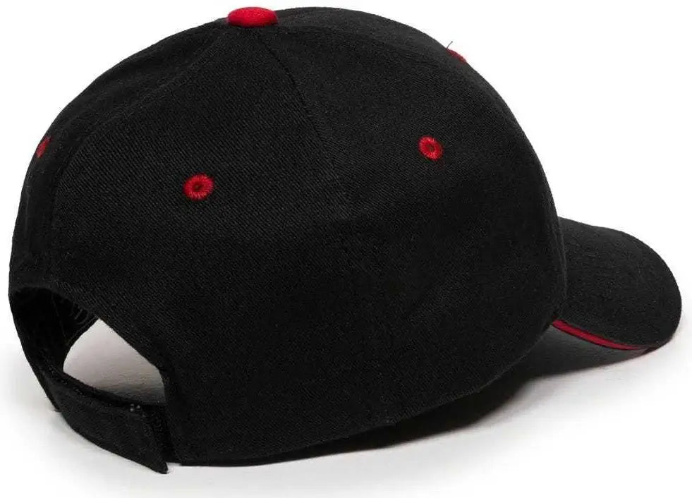 OC Sports GL-845 Contrasting Sandwich Button and Eyelet Cap - Black Red - Black Red / 6 7/8’’ - 7 1/2’’