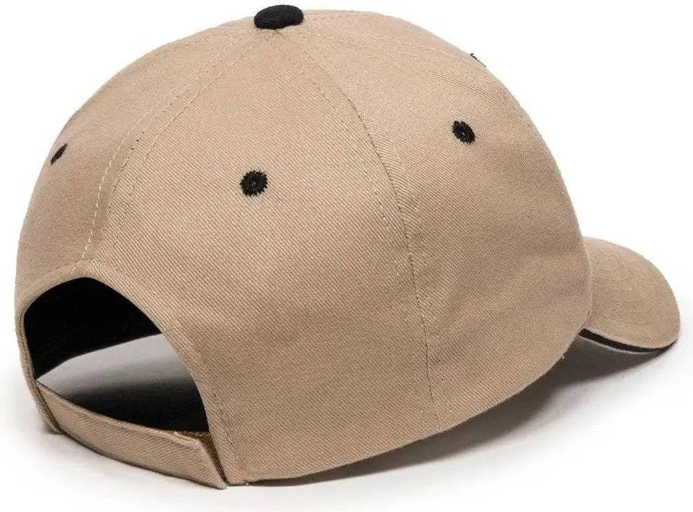OC Sports GL-845 Contrasting Sandwich Button and Eyelet Cap - Khaki Black - Khaki Black / 6 7/8’’ - 7 1/2’’