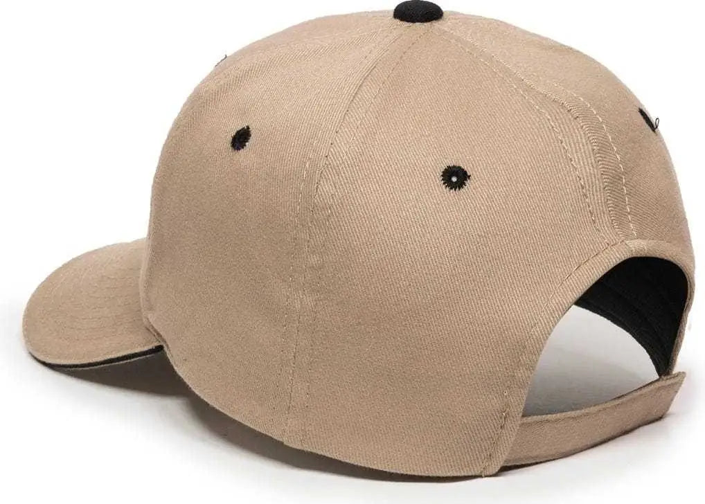OC Sports GL-845 Contrasting Sandwich Button and Eyelet Cap - Khaki Black - Khaki Black / 6 7/8’’ - 7 1/2’’