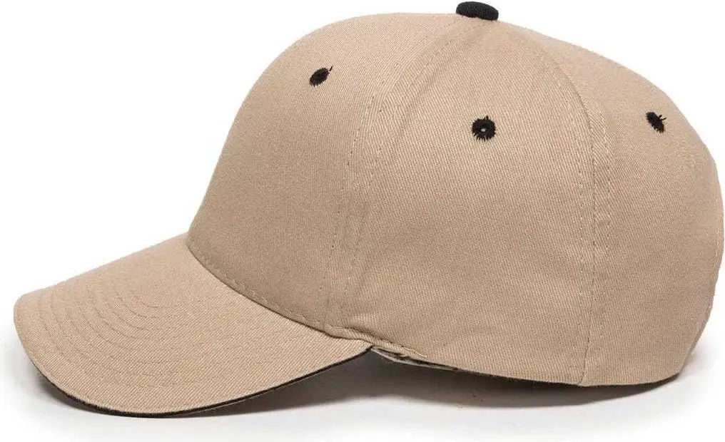 OC Sports GL-845 Contrasting Sandwich Button and Eyelet Cap - Khaki Black - Khaki Black / 6 7/8’’ - 7 1/2’’