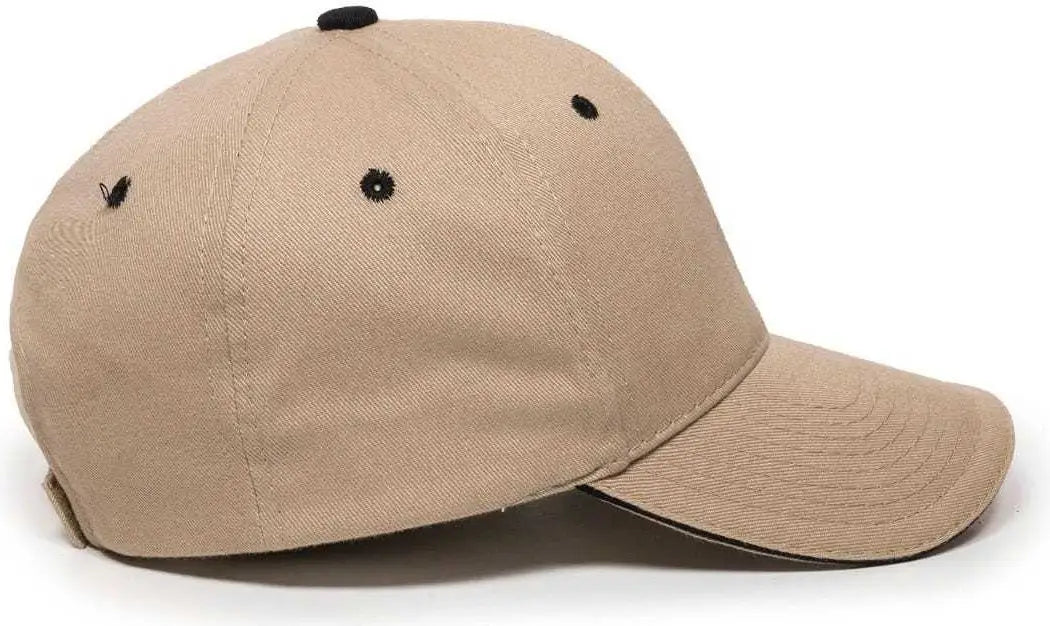 OC Sports GL-845 Contrasting Sandwich Button and Eyelet Cap - Khaki Black - Khaki Black / 6 7/8’’ - 7 1/2’’
