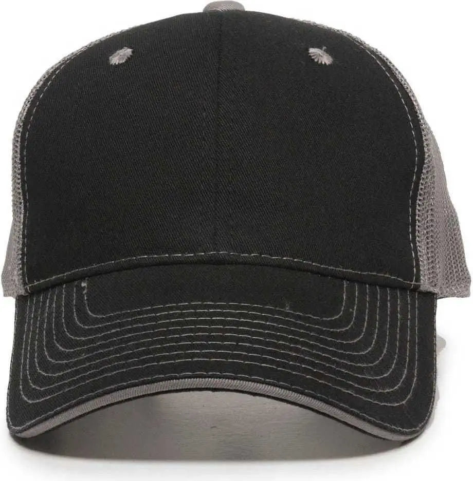 OC Sports GWT-101M Adjustable Mesh Back Cap - Black Grey - Black Gray / 6 7/8’’ - 7 1/2’’