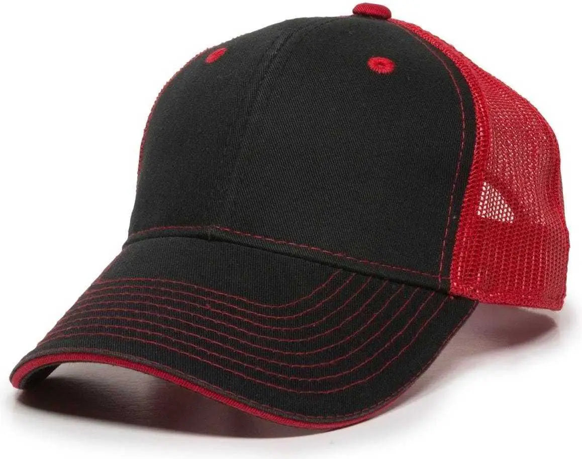 OC Sports GWT-101M Adjustable Mesh Back Cap - Black Red - Black Red / 6 7/8’’ - 7 1/2’’