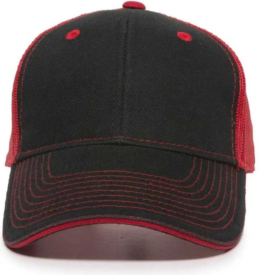 OC Sports GWT-101M Adjustable Mesh Back Cap - Black Red - Black Red / 6 7/8’’ - 7 1/2’’