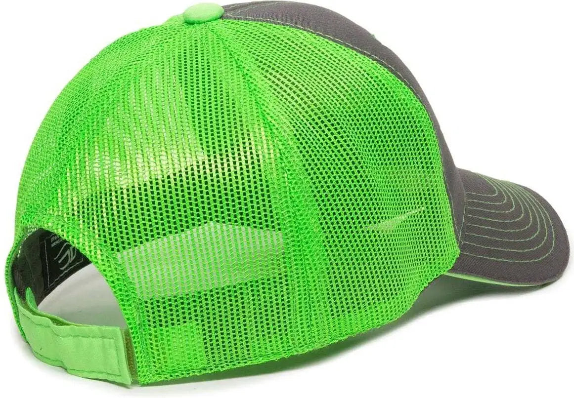 OC Sports GWT-101M Adjustable Mesh Back Cap - Charcoal Neon Green - Dark Gray Green / 6 7/8’’ - 7 1/2’’