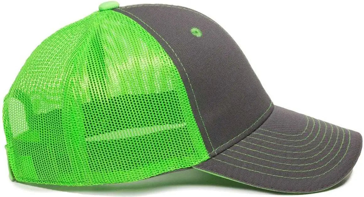 OC Sports GWT-101M Adjustable Mesh Back Cap - Charcoal Neon Green - Dark Gray Green / 6 7/8’’ - 7 1/2’’