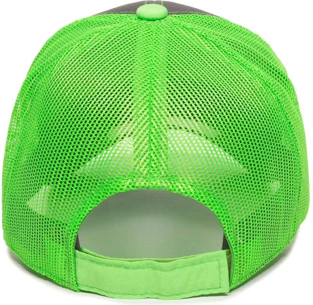 OC Sports GWT-101M Adjustable Mesh Back Cap - Charcoal Neon Green - Dark Gray Green / 6 7/8’’ - 7 1/2’’