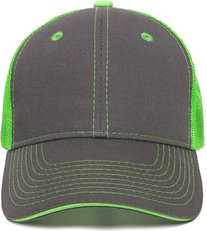 OC Sports GWT-101M Adjustable Mesh Back Cap - Charcoal Neon Green - Dark Gray Green / 6 7/8’’ - 7 1/2’’