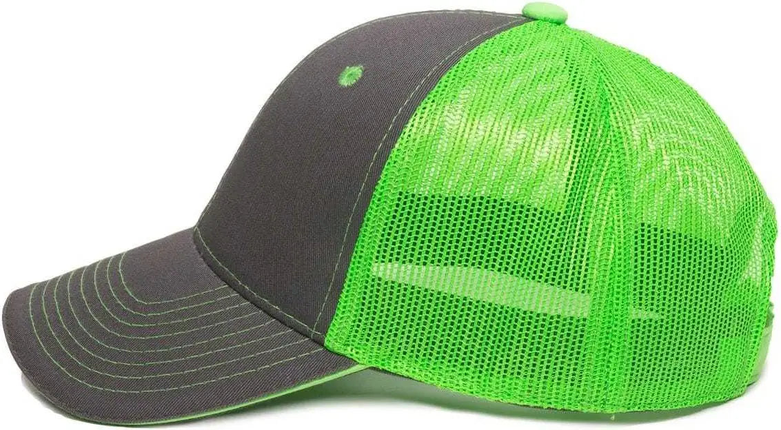 OC Sports GWT-101M Adjustable Mesh Back Cap - Charcoal Neon Green - Dark Gray Green / 6 7/8’’ - 7 1/2’’