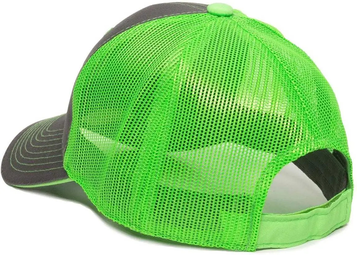OC Sports GWT-101M Adjustable Mesh Back Cap - Charcoal Neon Green - Dark Gray Green / 6 7/8’’ - 7 1/2’’