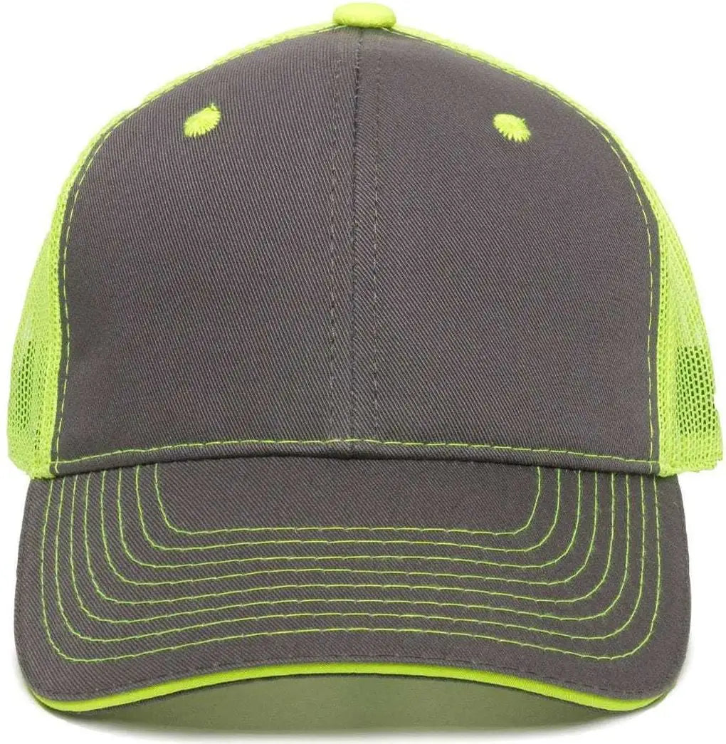 OC Sports GWT-101M Adjustable Mesh Back Cap - Charcoal Neon Yellow - Dark Gray Yellow / 6 7/8’’ - 7 1/2’’