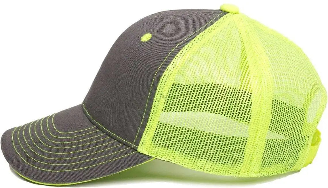OC Sports GWT-101M Adjustable Mesh Back Cap - Charcoal Neon Yellow - Dark Gray Yellow / 6 7/8’’ - 7 1/2’’