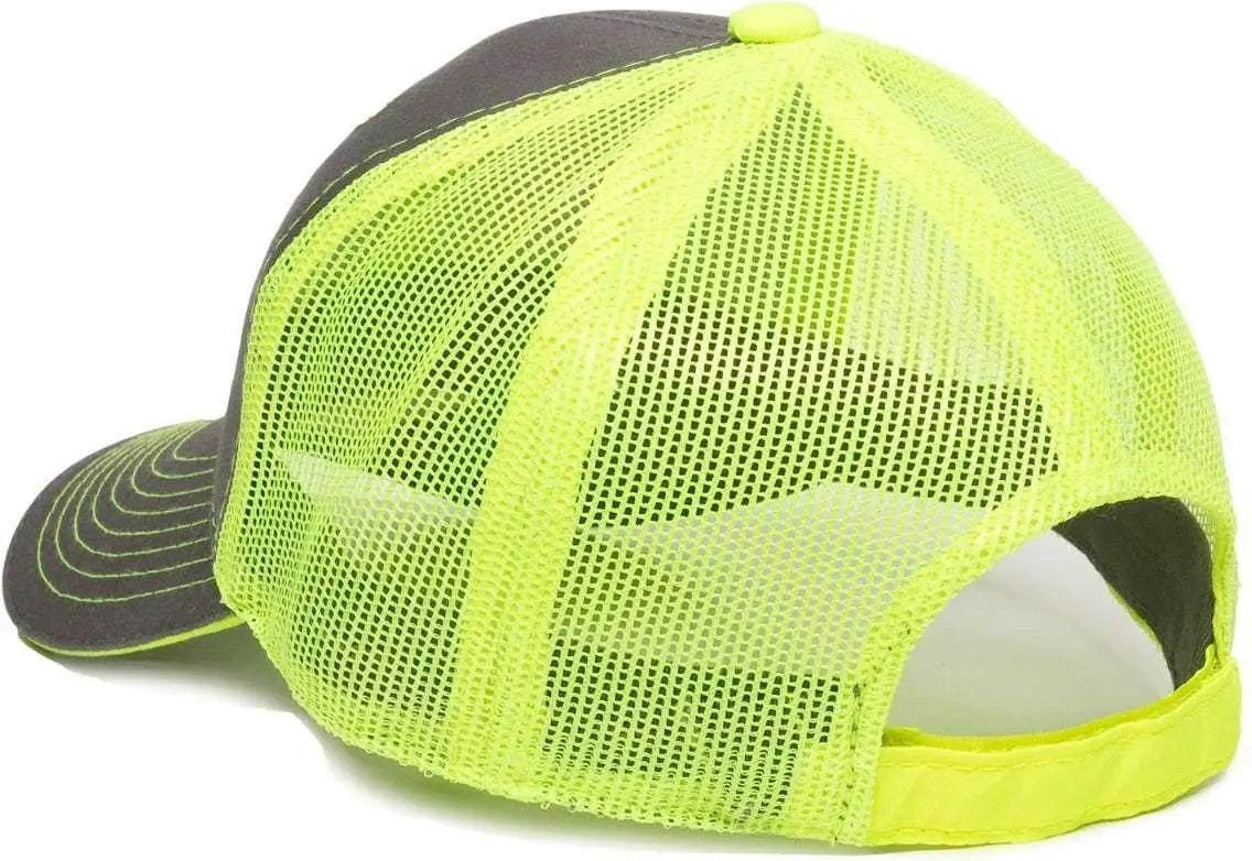 OC Sports GWT-101M Adjustable Mesh Back Cap - Charcoal Neon Yellow - Dark Gray Yellow / 6 7/8’’ - 7 1/2’’