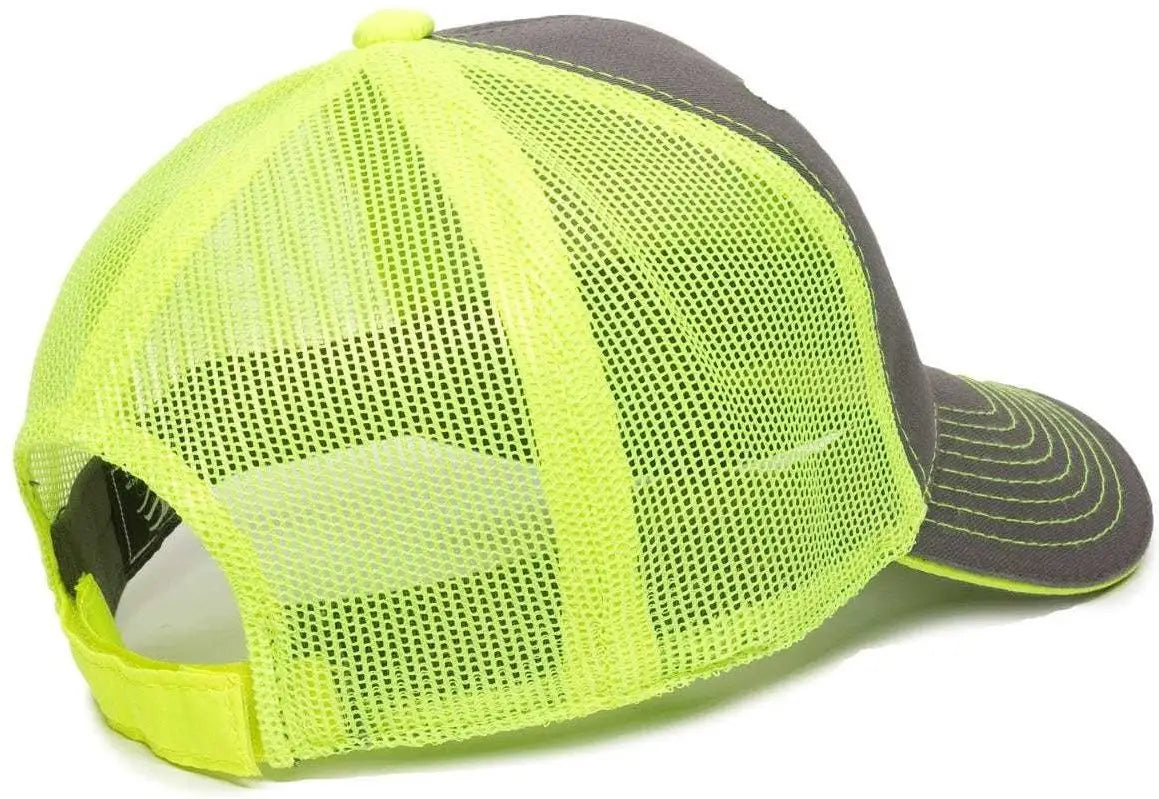 OC Sports GWT-101M Adjustable Mesh Back Cap - Charcoal Neon Yellow - Dark Gray Yellow / 6 7/8’’ - 7 1/2’’