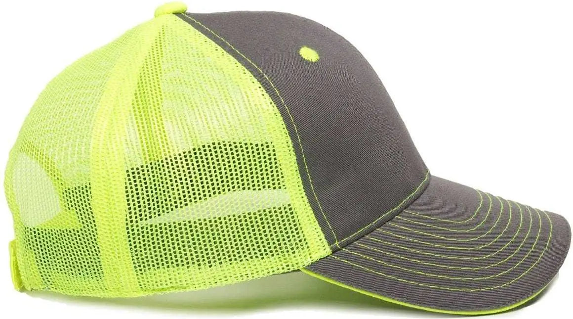 OC Sports GWT-101M Adjustable Mesh Back Cap - Charcoal Neon Yellow - Dark Gray Yellow / 6 7/8’’ - 7 1/2’’