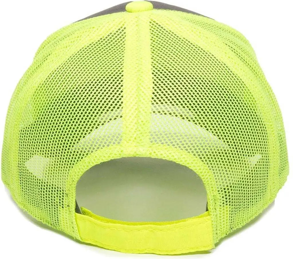 OC Sports GWT-101M Adjustable Mesh Back Cap - Charcoal Neon Yellow - Dark Gray Yellow / 6 7/8’’ - 7 1/2’’