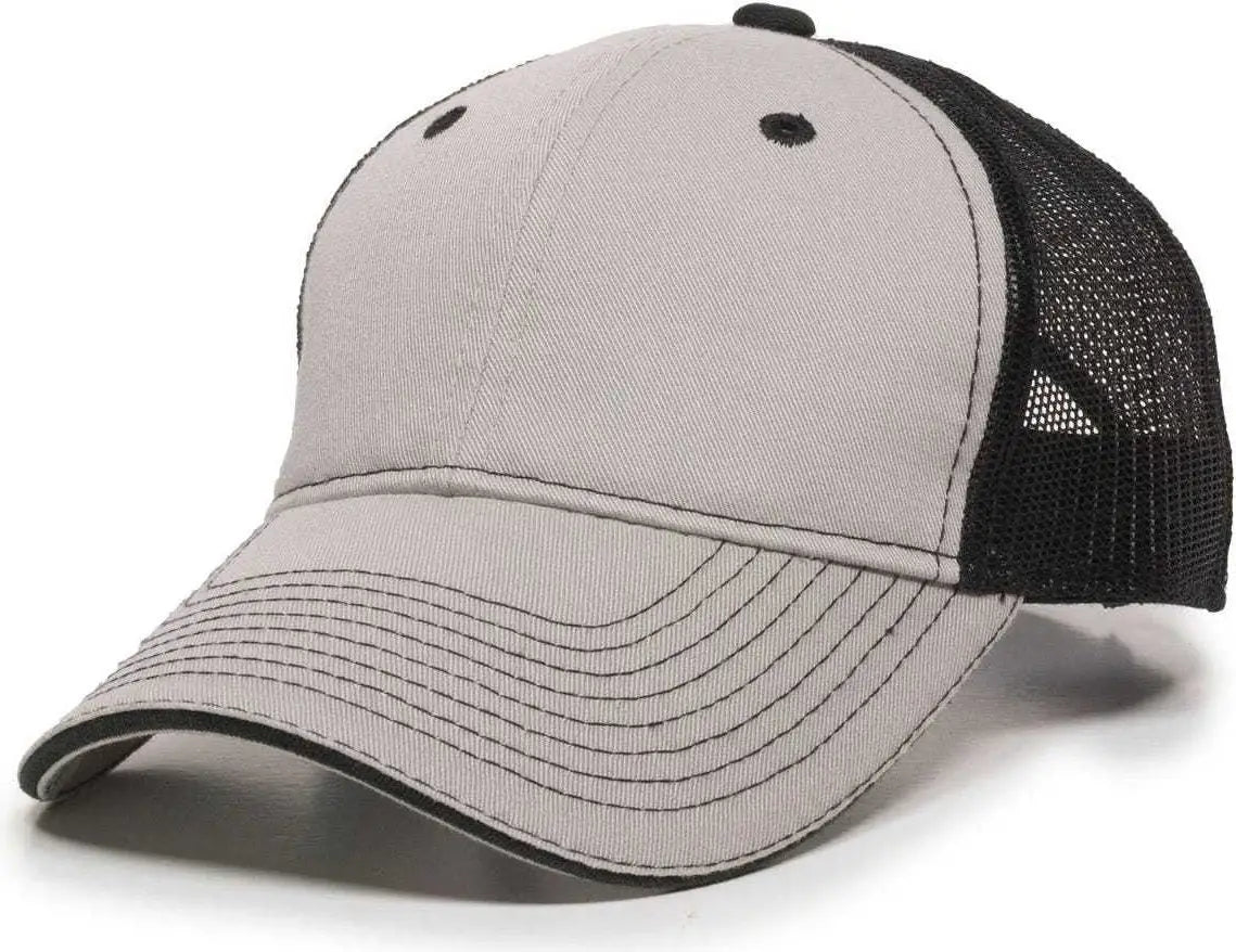 OC Sports GWT-101M Adjustable Mesh Back Cap - Light Grey Black - Light Gray Black / 6 7/8’’ - 7 1/2’’