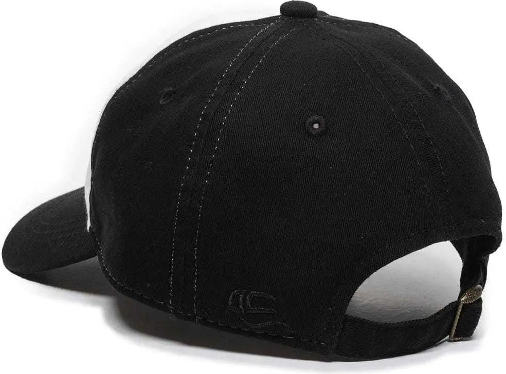 OC Sports GWT-111 Adjustable Strap Garment Wash Cotton Cap - White Black - White Black / 6 7/8’’ - 7 1/2’’