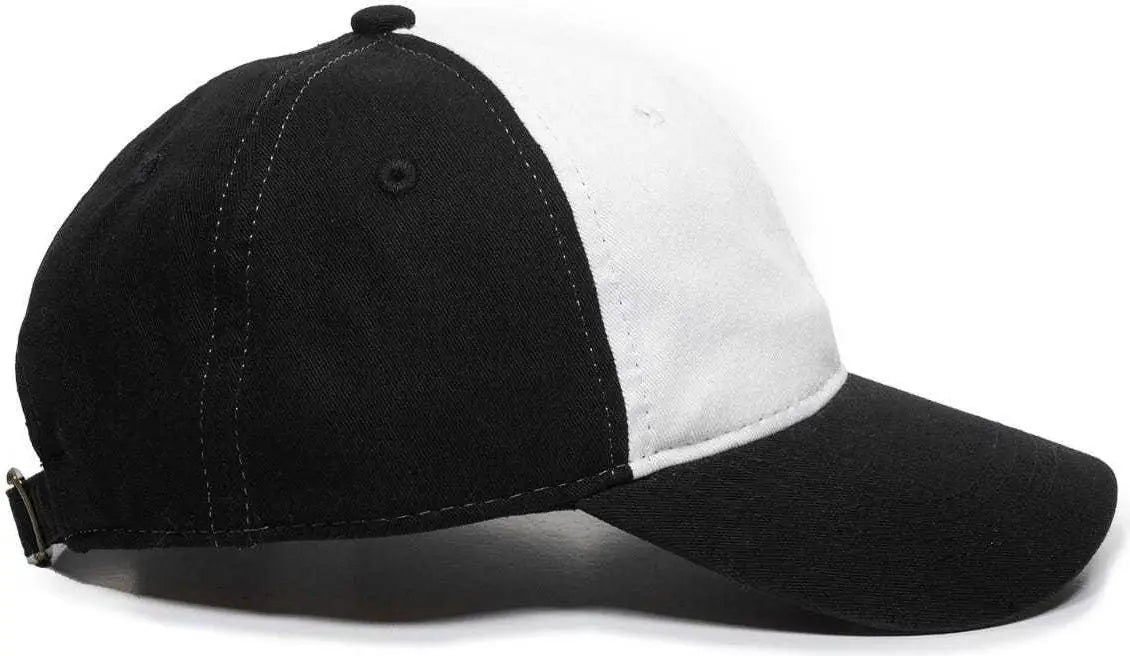 OC Sports GWT-111 Adjustable Strap Garment Wash Cotton Cap - White Black - White Black / 6 7/8’’ - 7 1/2’’