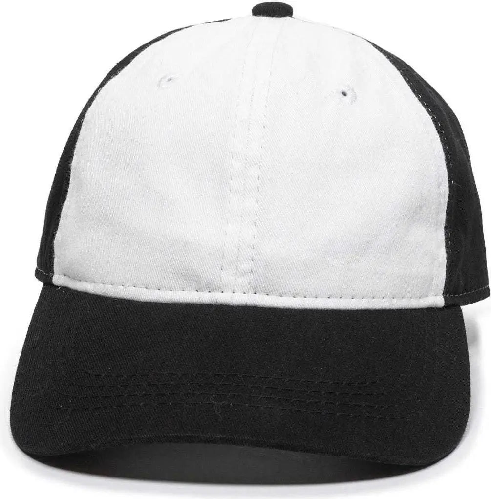 OC Sports GWT-111 Adjustable Strap Garment Wash Cotton Cap - White Black - White Black / 6 7/8’’ - 7 1/2’’