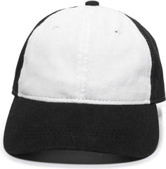 OC Sports GWT-111 Adjustable Strap Garment Wash Cotton Cap - White Black - White Black / 6 7/8’’ - 7 1/2’’