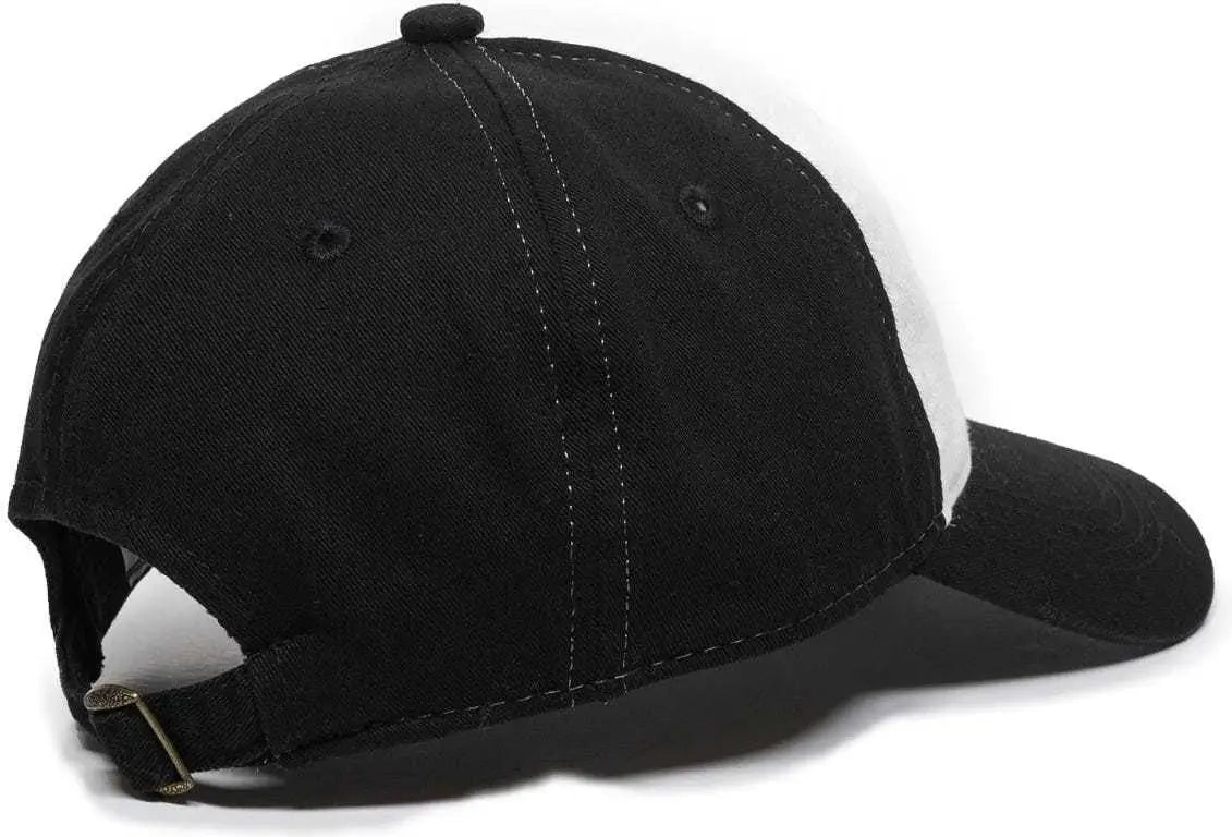 OC Sports GWT-111 Adjustable Strap Garment Wash Cotton Cap - White Black - White Black / 6 7/8’’ - 7 1/2’’