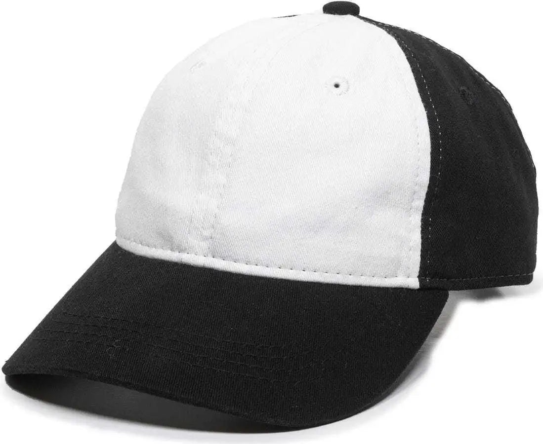 OC Sports GWT-111 Adjustable Strap Garment Wash Cotton Cap - White Black - White Black / 6 7/8’’ - 7 1/2’’