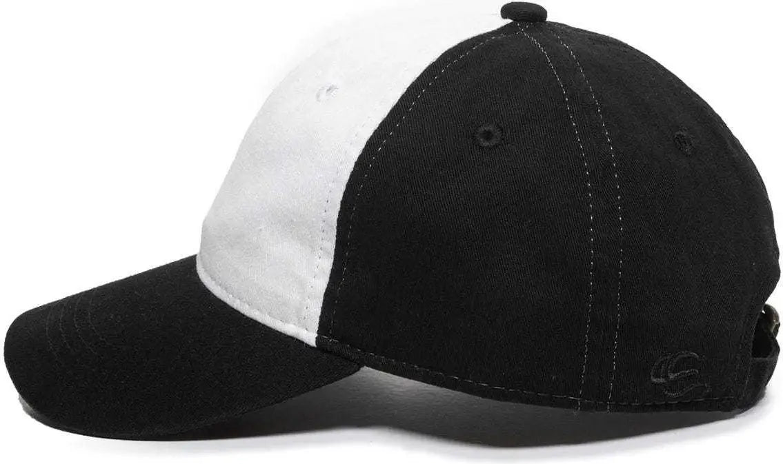 OC Sports GWT-111 Adjustable Strap Garment Wash Cotton Cap - White Black - White Black / 6 7/8’’ - 7 1/2’’