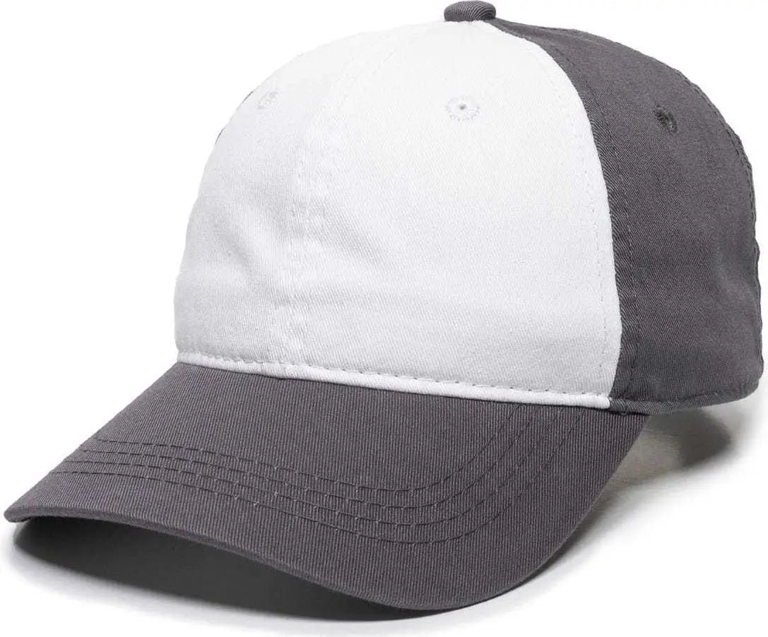 OC Sports GWT-111 Adjustable Strap Garment Wash Cotton Cap - White Charcoal Charcoal - White Dark Gray / 6 7/8’’ - 7