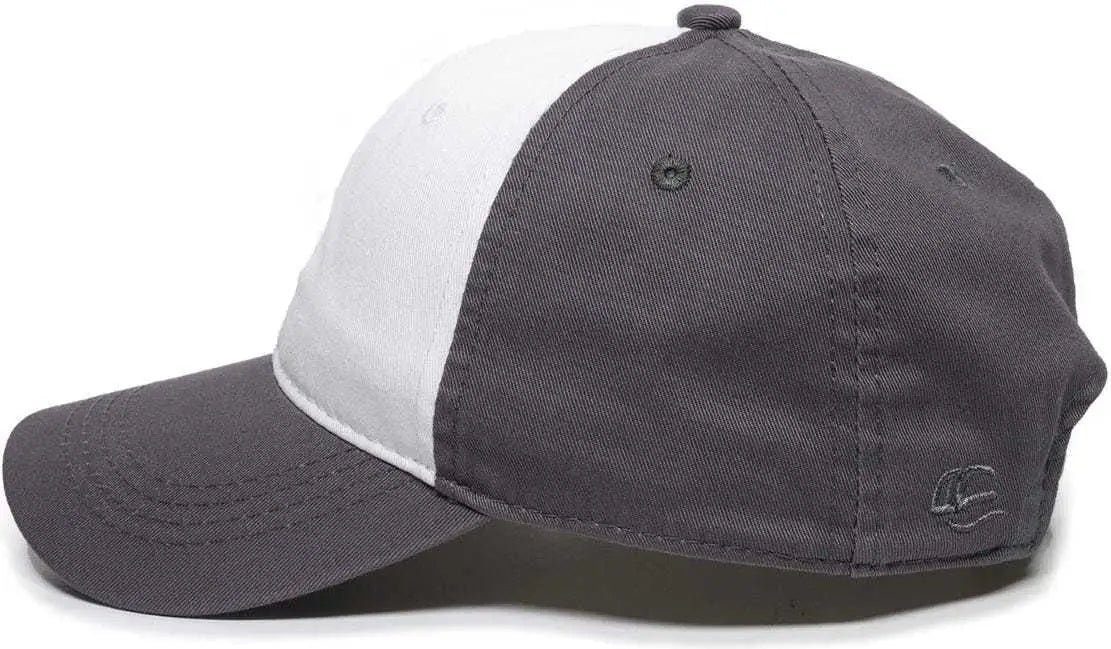 OC Sports GWT-111 Adjustable Strap Garment Wash Cotton Cap - White Charcoal Charcoal - White Dark Gray / 6 7/8’’ - 7